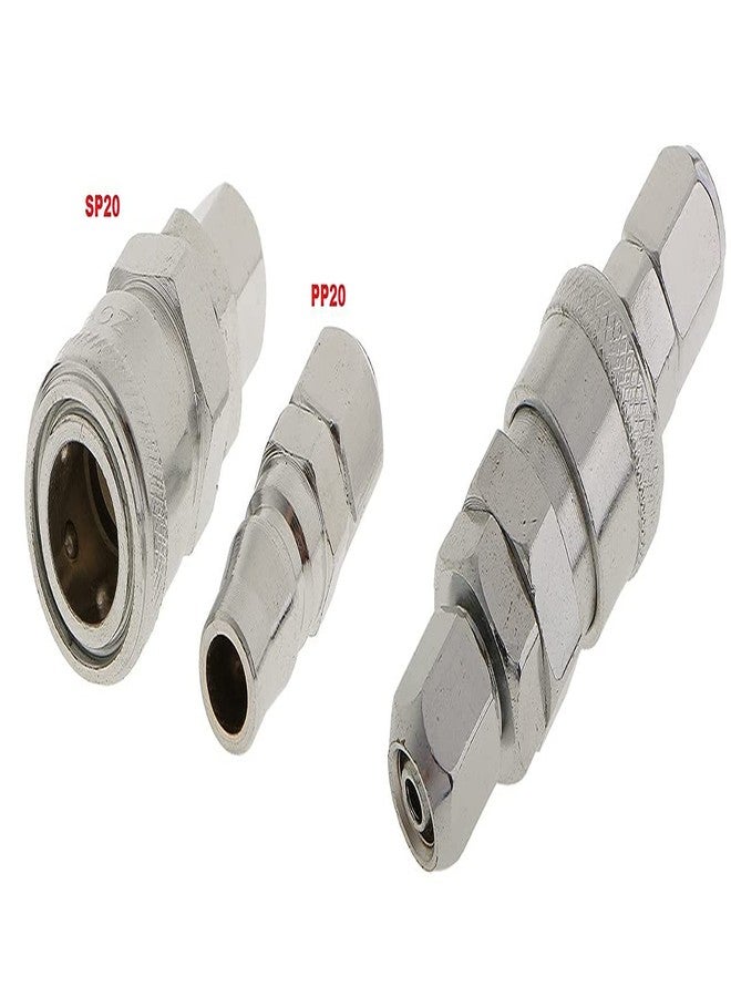 MINSALES وصلات سريعة الفك لخرطوم خط الهواء المضغوط MINSALES® QRC SP20+PP20 1/4 بوصة BSP (مجموعة من 5 قطع) - Image 5